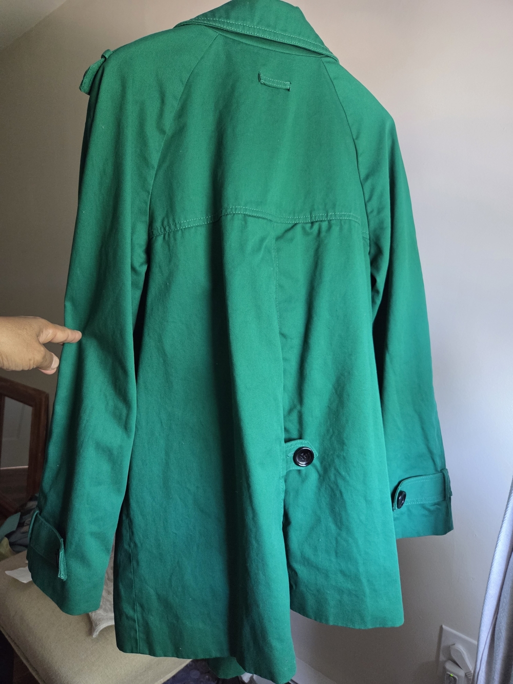 Daisy Fuentes Emerald Green Single-Breasted Trench Coat - Picture 3 of 11